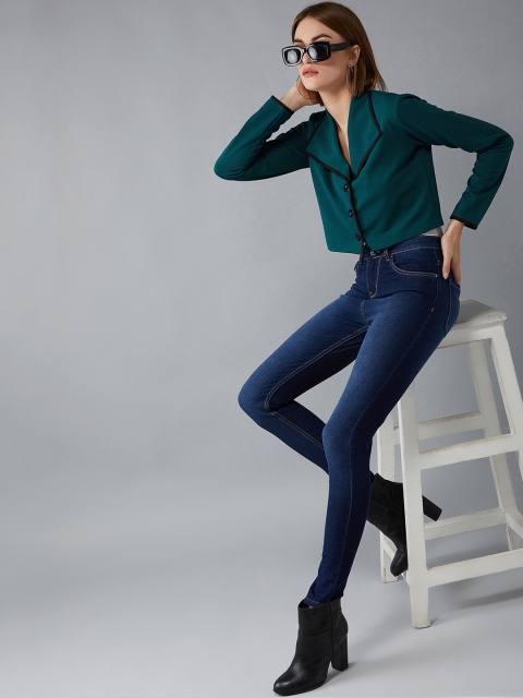

DOLCE CRUDO Women Green Solid Tailored Jacket