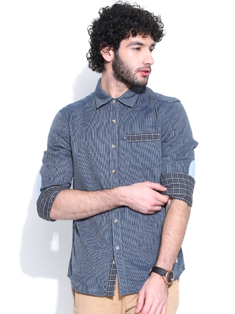 

American Swan Blue Striped Smart Fit Casual Shirt