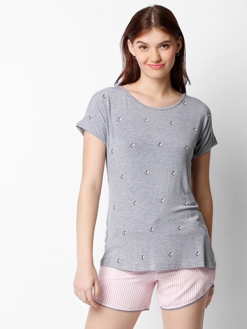 

I like me Women Grey & Pink Printed Night Suit