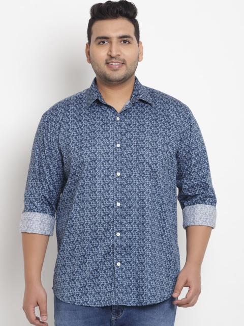 

John Pride Plus Size Men Blue Comfort Regular Fit Printed Casual Shirt