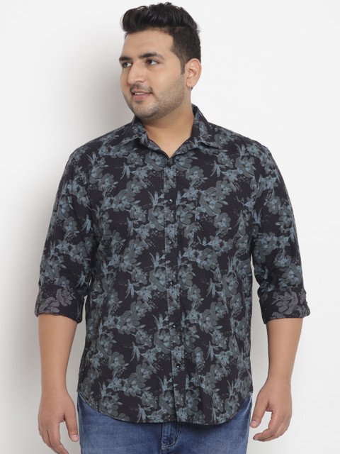 

John Pride Plus Size Men Black Grey Regular Fit Printed Casual Shirt