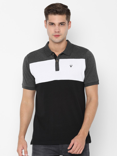 

Allen Solly Men Grey Colourblocked Polo Collar T-shirt