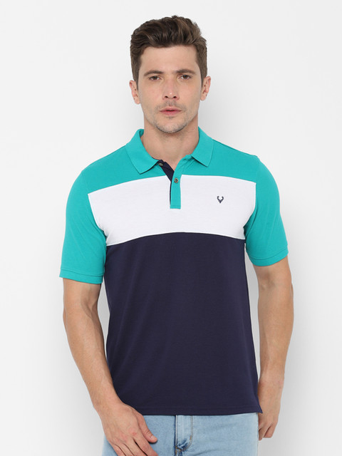 

Allen Solly Men Green Colourblocked Polo Collar Regular Fit T-shirt
