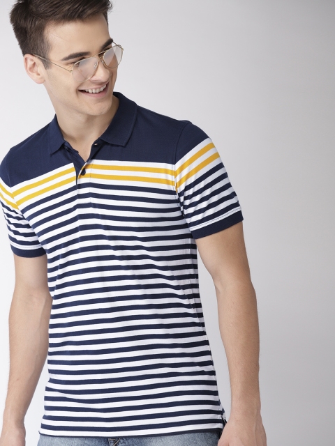 

Mast & Harbour Navy & White Striped Polo T-shirt, Navy blue