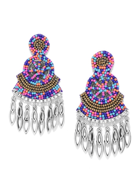 

Infuzze Blue & Oxidised Silver-Toned Beaded Handcrafted Classic Drop Earrings
