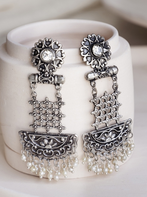 

Infuzze Oxidised Silver-Toned Beaded Classic Drop Earrings
