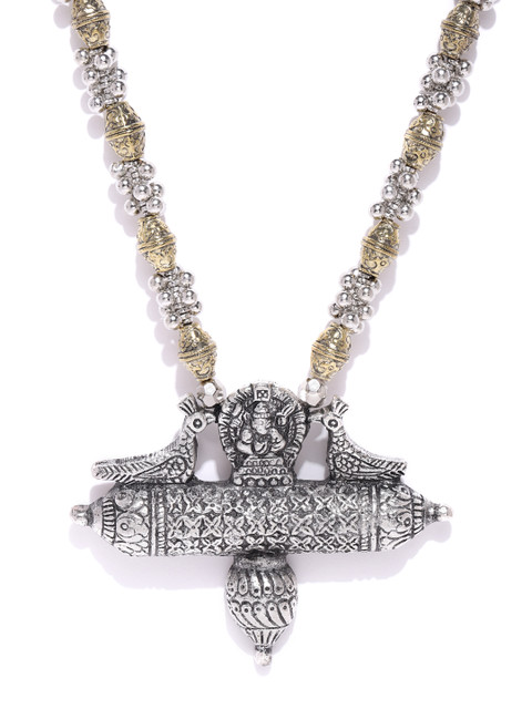 

Infuzze Oxidised Silver-Toned & Antique Gold-Toned Brass-Plated Tribal Necklace