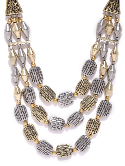 

Infuzze Antique Gold-Toned & Oxidised Silver-Toned Brass-Plated Layered Necklace