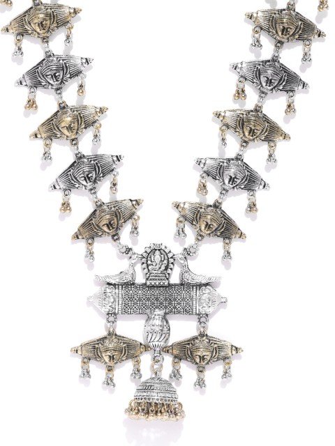 

Infuzze Antique Gold-Toned & Oxidised Silver-Toned Brass-Plated Tribal Necklace