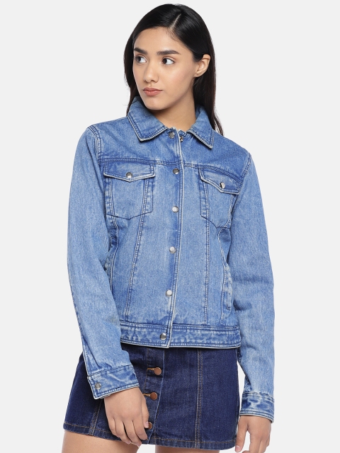 

MERLOT Women Blue Solid Water Resistant Denim Jacket