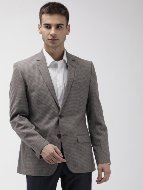 

Park Avenue Men Grey & White Slim Fit Checked Single Breasted Formal Blazer