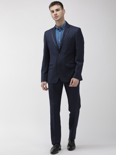 

Park Avenue Men Navy Blue Self Design Single-Breasted Slim Fit Party Suit