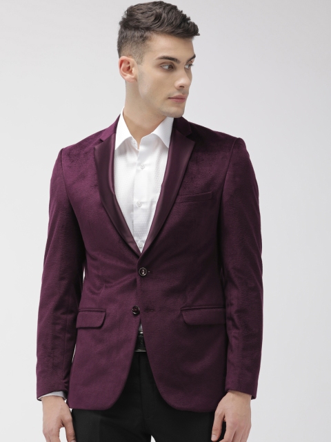 

Park Avenue Men Maroon Self Design Single-Breasted Super Slim Fit Party Blazer