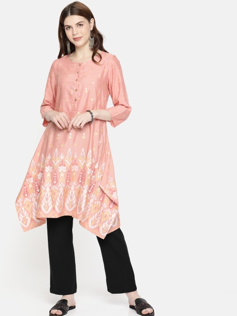 

Global Desi Women Pink Printed Asymmetric A-Line Kurta