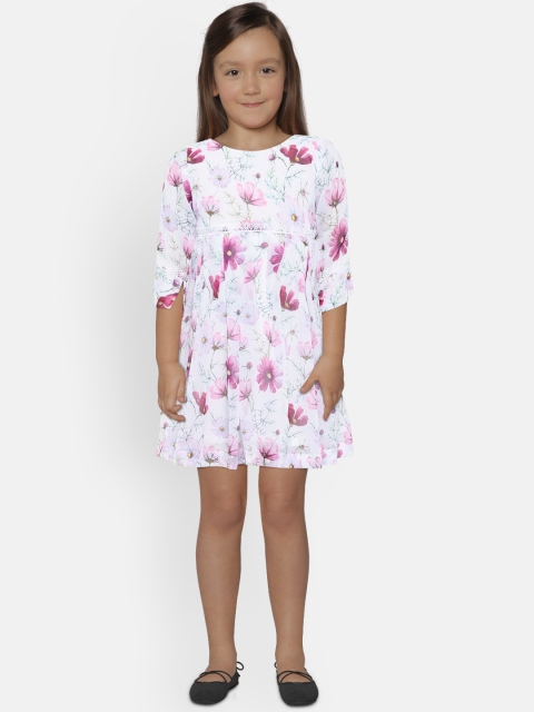 

Aomi Girls Multicoloured Floral Printed Fit and Flare Dress, Multi