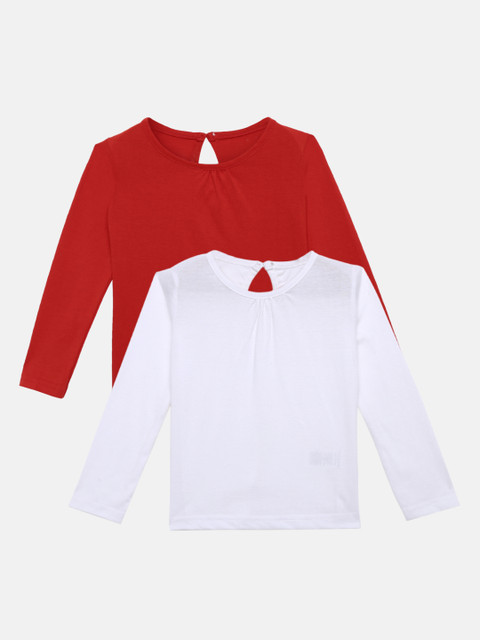 

Aomi Girls Pack Of 2 Solid Round Neck T-shirts, Red