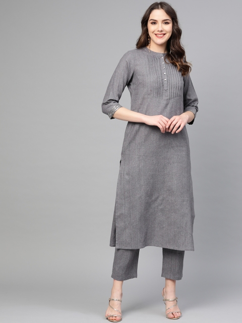 

clorals Women Grey Solid Kurta with Trousers
