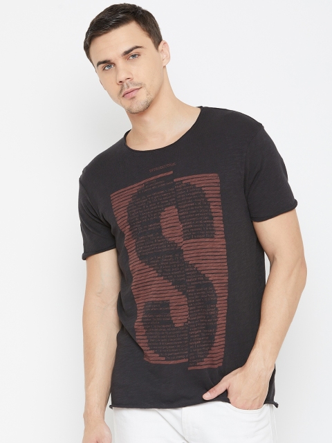 

SELECTED Men Black & Brown Printed Round Neck T-shirt