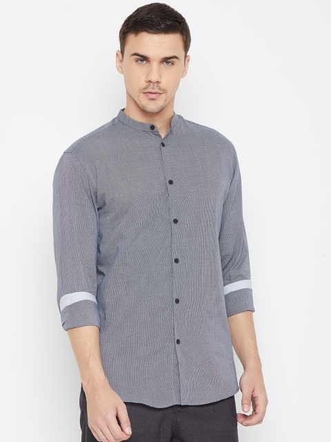 

SELECTED Men Black & Off-White Slim Fit Self Design Casual Shirt