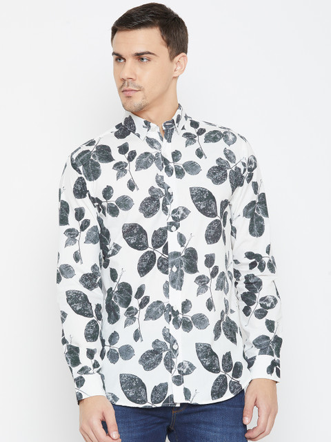 

SELECTED Men White & Charcoal Grey Slim Fit Printed Casual Shirt