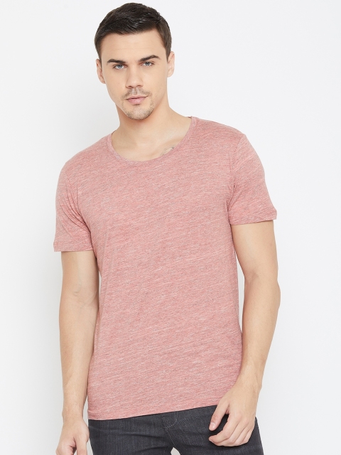 

SELECTED Men Pink Self Design Round Neck T-shirt