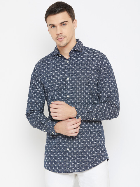 

SELECTED Men Navy Blue & Off-White Slim Fit Printed Casual Shirt