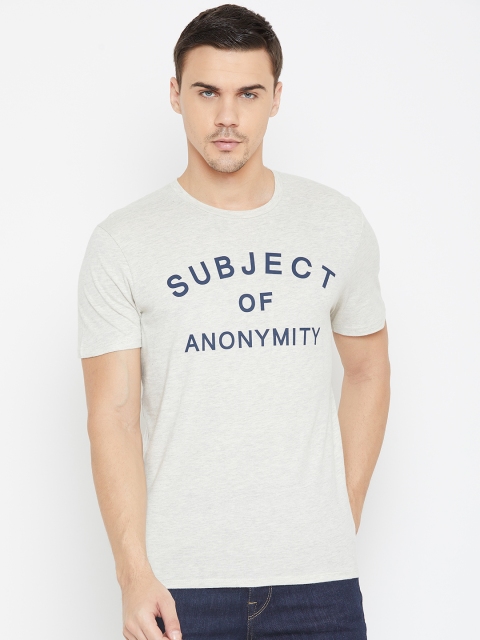 

SELECTED Men Grey Melange Printed Round Neck T-shirt