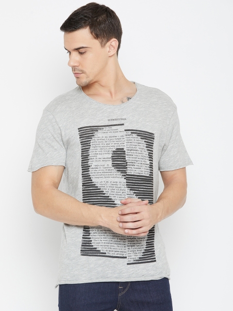 

SELECTED Men Grey Melange Printed Round Neck T-shirt