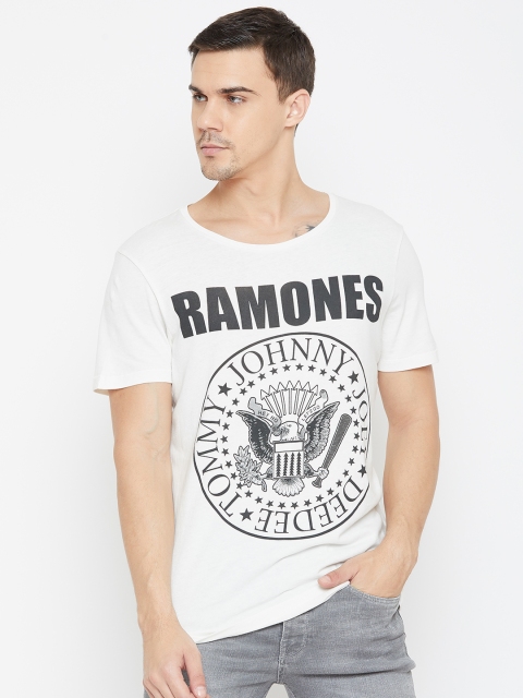 

SELECTED Men Off-White & Black Printed Round Neck T-shirt