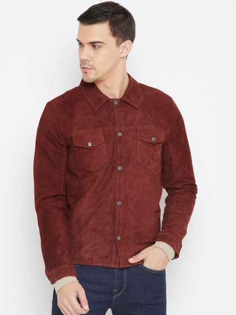 

SELECTED Men Brown Solid Suede Leather Jacket