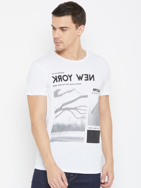 

SELECTED Men White & Grey Printed Round Neck T-shirt