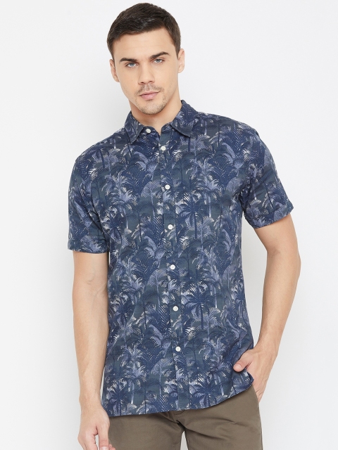

SELECTED Men Navy Blue & Grey Slim Fit Printed Casual Shirt