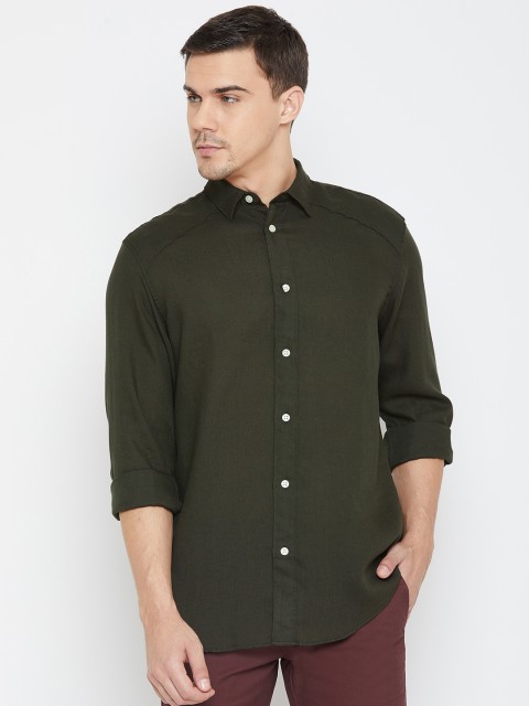

SELECTED Men Olive Green Regular Fit Solid Casual Shirt