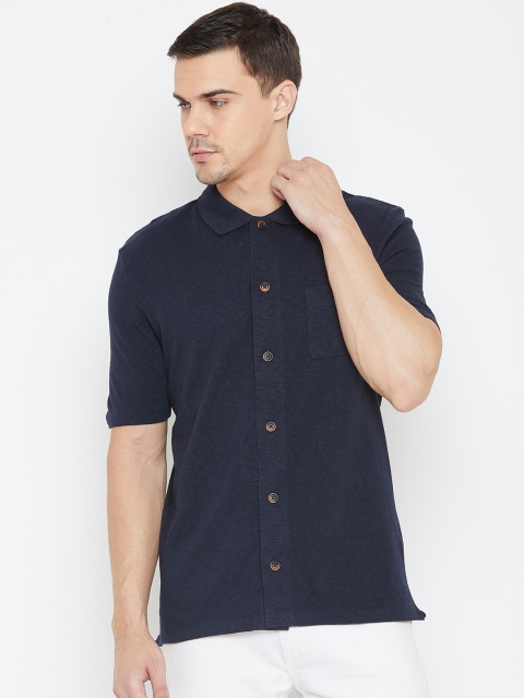 

SELECTED Men Navy Blue Regular Fit Knitted Solid Casual Shirt