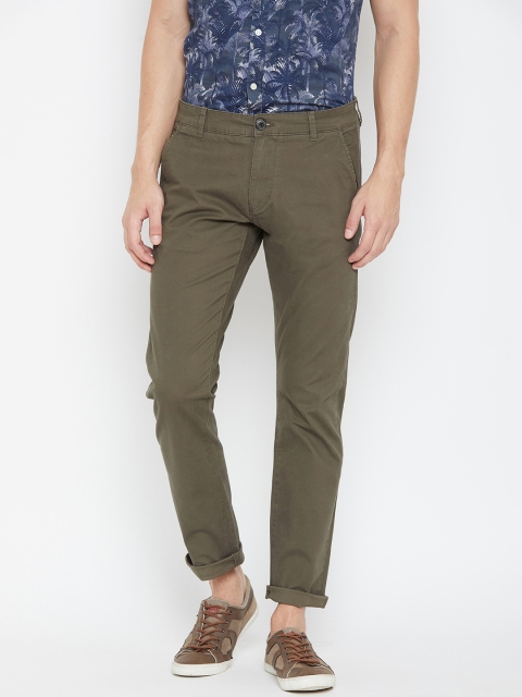 

SELECTED Men Olive Green Regular Fit Solid Chinos
