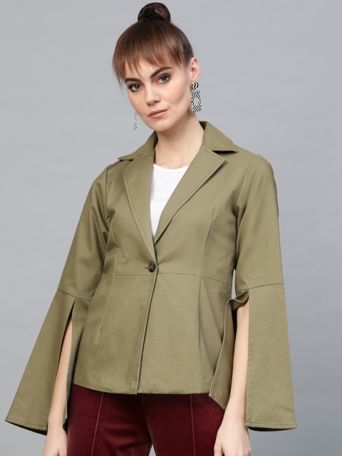 

Popnetic Women Olive Green Solid Casual Blazer