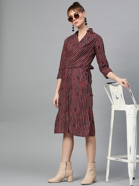 

Popnetic Women Red & Navy Striped Shirt Dress