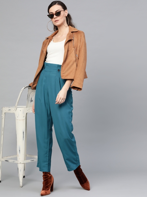 

Popnetic Women Blue Loose Fit Solid Cropped Regular Trousers