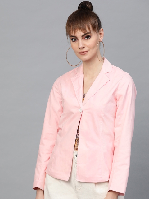 

Popnetic Women Pink Solid Casual Pure Cotton Blazer