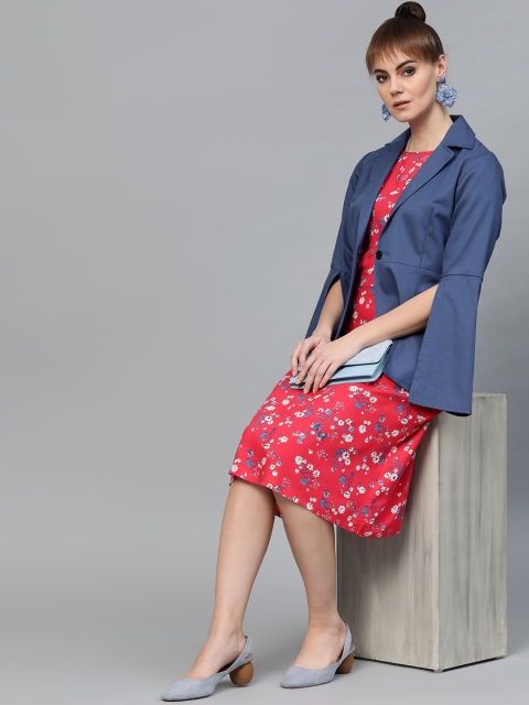 

Popnetic Women Blue Solid Casual Pure Cotton Blazer