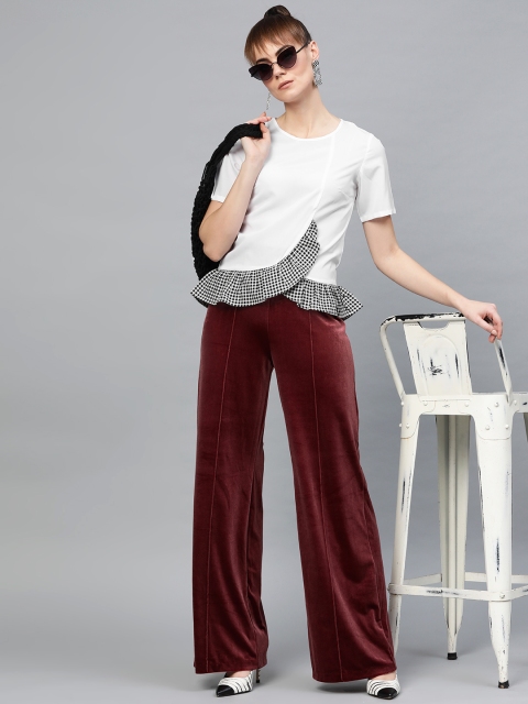 

Popnetic Women White Checked Detail Top