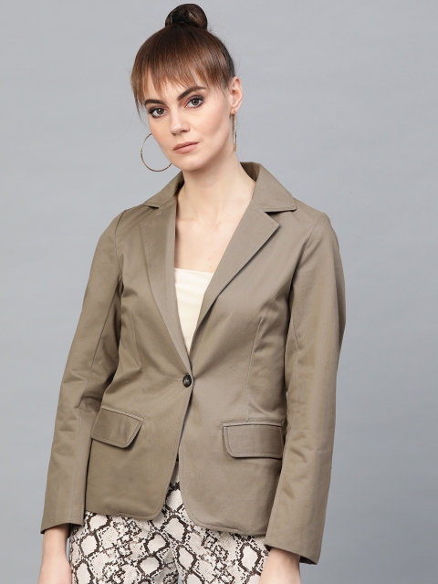 

Popnetic Women Taupe Solid Casual Blazer