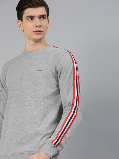 

Metronaut Men Grey Solid Sweatshirt With Striped Detail