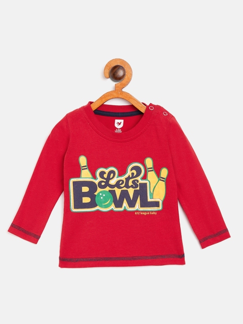 

612 league Boys Red Printed Round Neck T-shirt
