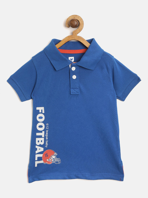 

612 league Boys Blue Printed Detail Polo Collar T-shirt