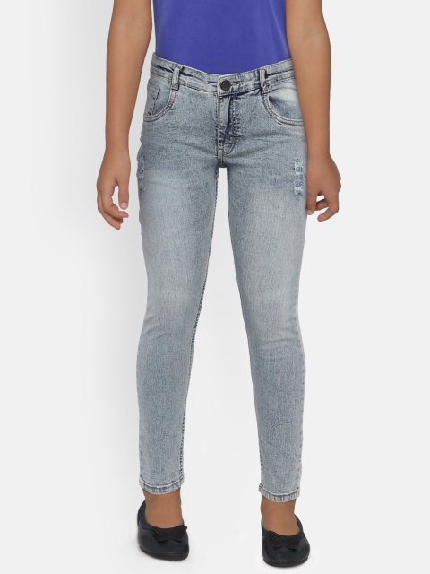 

612 league Girls Blue Regular Fit Mid-Rise Low Distress Stretchable Jeans