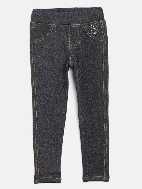 

612 league Girls Black Solid Jeggings