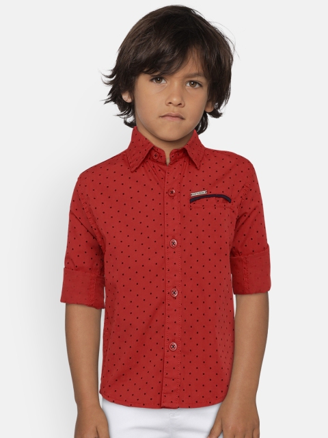 

612 league Boys Red Regular Fit Printed Casual Shirt