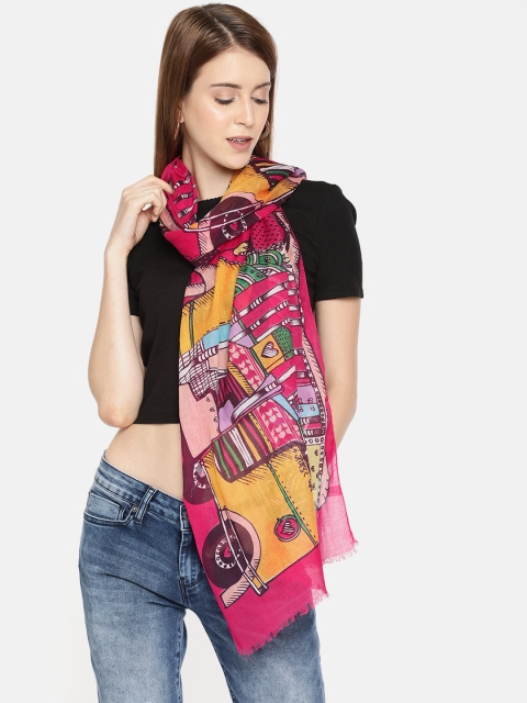 

Ayesha Women Pink & Yellow Printed Scarf