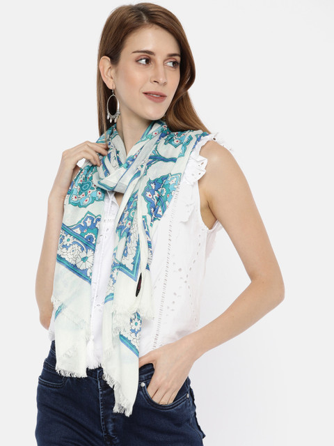 

Ayesha Women White Mandala Tile Printed Scarf